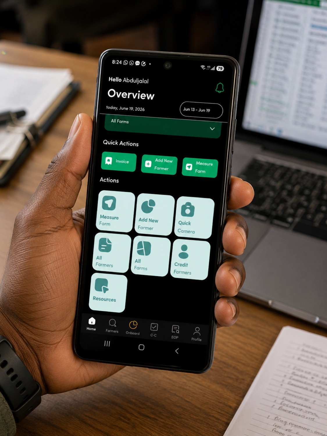 The FarmEASY OS mobile app home screen